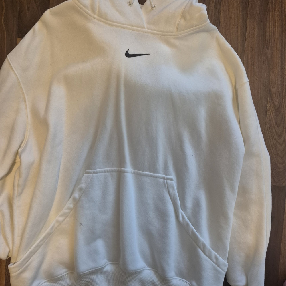 Nike White Crewneck Hoodie with Black Swoosh